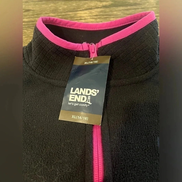 Lands' End Girl's Grid Fleece Zip Up Jacket XL - Picture 2 of 5